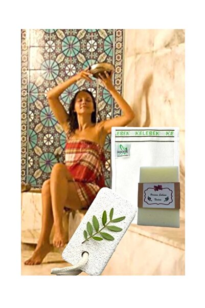 Nadom 3-Piece Traditional Turkish Bath Set Hammam Scented Soap Pumice Stone S...