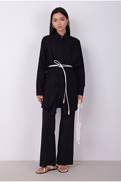 HEQA Geniş Parçalı Tasarım Gömlek Siyah