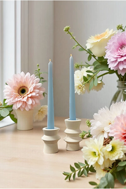 FH finehome Floral Düz Şamdan Mumu 2'li Mavi