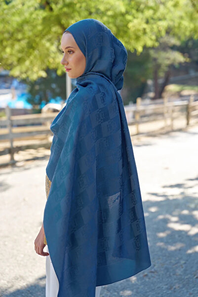 ED Scarf Welness Monogram Desen Şal - İndigo