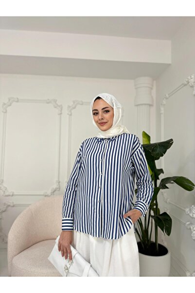 Moodbasic YAKASI BONCUKLU ÇİZGİLİ GÖMLEK