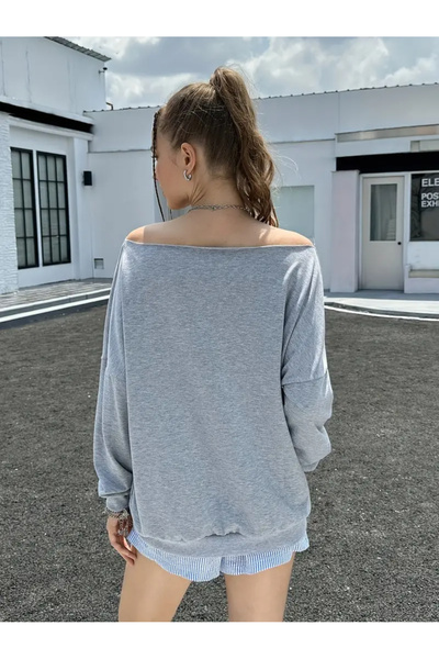 Machetta Kadın New York Baskılı Kayık Yaka Sweatshirt