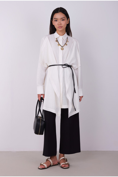 HEQA Geniş Parçalı Tasarım Gömlek Ekru