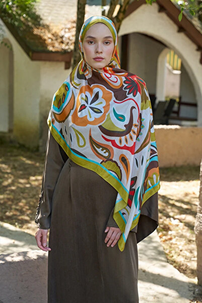 ED Scarf شال بنمط كثافة مستوحى - أخضر زيتوني