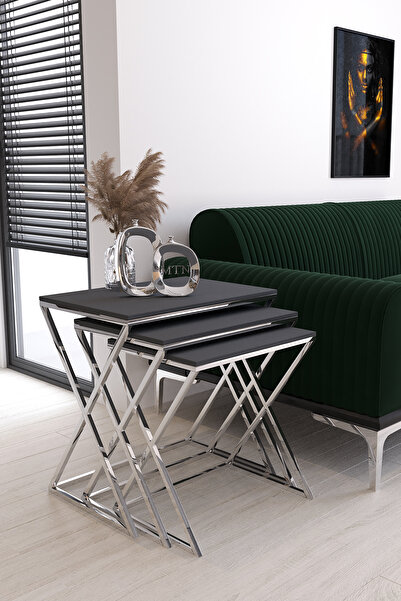 Nies Aksesuar LÜX 3'LÜ KARE ZİGON GÜMÜŞ KAPLAMA ANTRASİT MDF