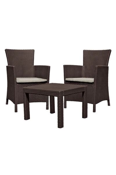 DacEnergy Set mobilier gradina, din ratan sintetic, o masa si 2 fotolii cu perne