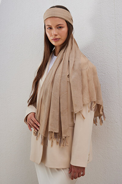 FENZA SCARF ŞAL DE BUMBAC LILYUM MARO MELANEOZAT CU FRĂŞĂ