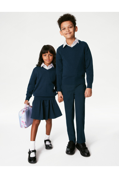 Marks & Spencer 2’li Paket Unisex İnce Kesim Saf Pamuklu Okul Süveteri (3–18 Yaş)