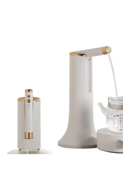 Tradeo Folding Storage Water Pump, Desktop Quantitative Water Dispenser, White with Gold Accents