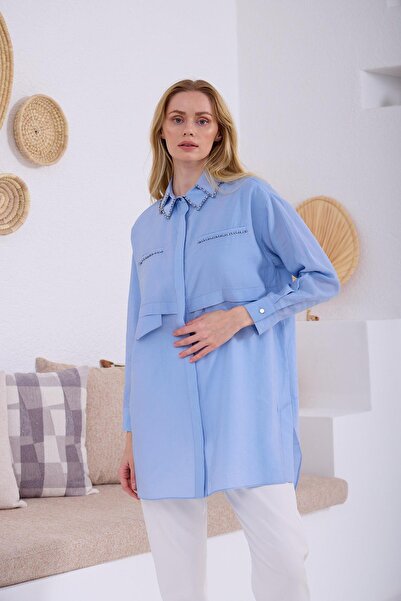 Moodbasic Marwa by moodbasic ÇİFT YAKALI TAŞLI GÖMLEK