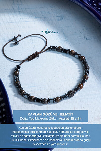 Deniz Doğal Taş سوار مكرامية من حجر الهيماتيت الطبيعي المعتمد على شكل عين النمر