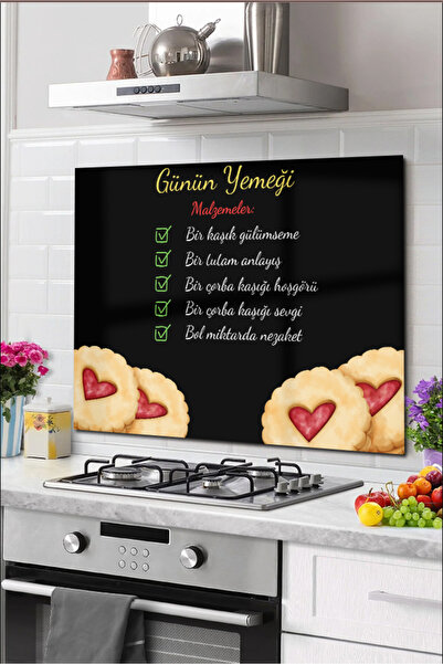 DreamHomes Mutfak Cam Ocak Arkası Koruyucu | Günün Yemeği Desen