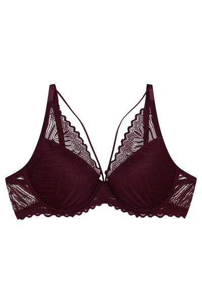 ESOTIQ Sutien push-up cu armătură și design triunghiular din dantelă florală,...