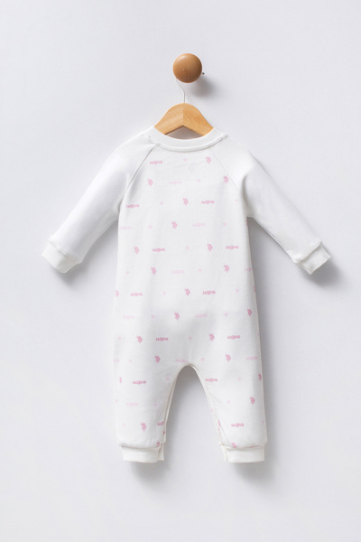 U.S. Polo Assn. Baby Girl White Patched 100% Cotton Jumpsuit 50322824-Vr013
