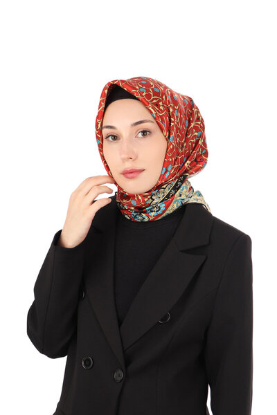 Bursa İpek وشاح حريري بنمط سارمايكس الأحمر الداكن من سيرا