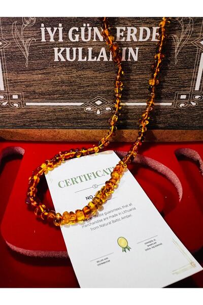 GÜMÜŞTEL EL SANATLARI Sertifikalı Baltık Kehribar Yetişkin Boy Kolye