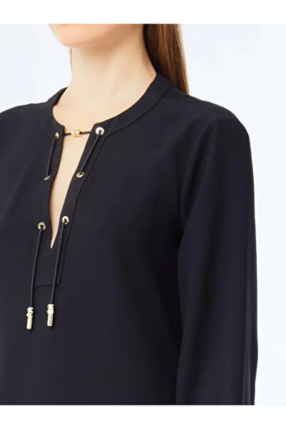 Liu Jo Kadın Normal Kalıp İpli V Yaka Uzun Kollu Kısa Siyah Elbise TF5194TS423-22222