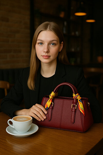 ESTUTE Women's Stylish Leather Look Shoulder and Hand Bag with Scarf Detail