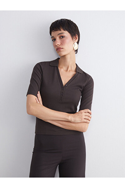 LC Waikiki Γυναικείο μπλουζάκι με ριμπ πόλο με λαιμόκοψη