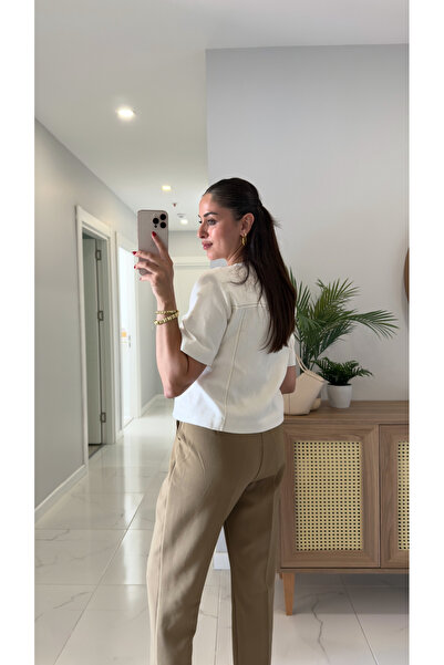 BİRCANÇİL Gugy Stone Gold Button Detailed Short Sleeve Jacket