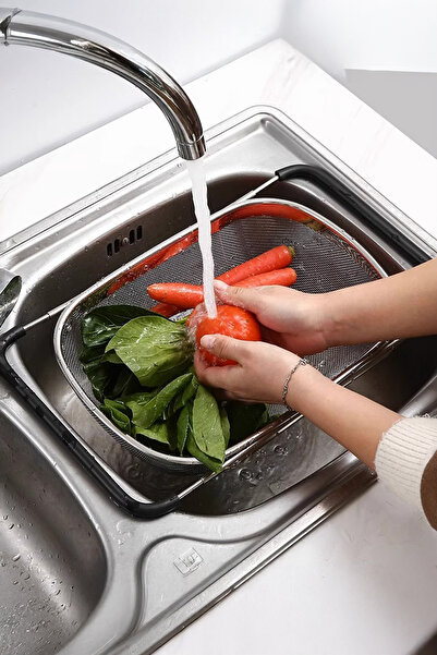 Vadi Ayarlanabilir Paslanmaz Çelik Lavabo Üstü Sebze Mutfak Süzgeçi