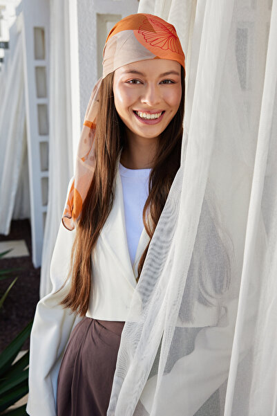 FENZA SCARF Eșarfă din bumbac și mătase cu model floral CASSANDRA BEIGE