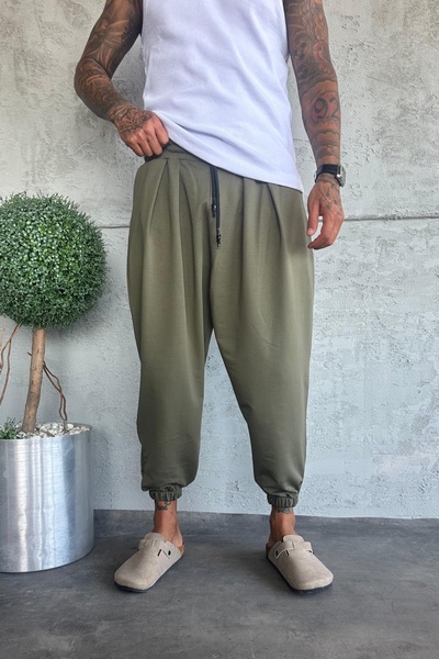 MADZEYMODA Men's Khaki Casual Pants with Elastic Waist and Cuffs Lycra Harem Shalwar Ke-7020