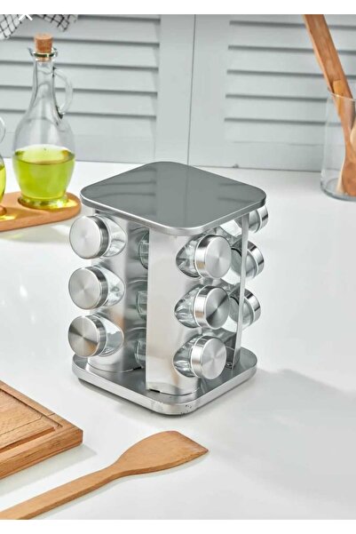 METALAY 12-Piece Rotating Metal Spice Rack Spice Set Square