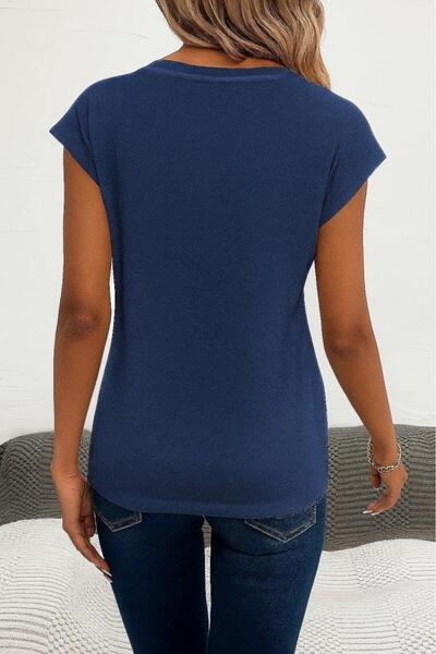 ARONA Women's Short Sleeve V Neck Heart Pattern Viscose Blouse