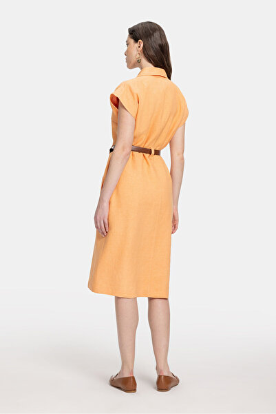 W Collection AÇIK TURUNCU KETEN VİSKON ELBİSE