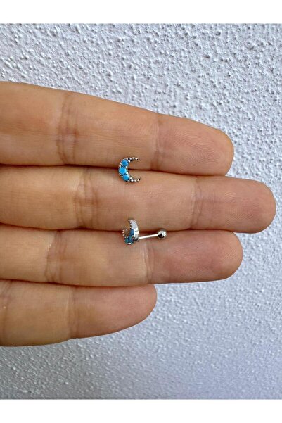 Arescollection mavi zirkon taşlı ay hilal 1 adet tragus helix lobe uyumlu pie...