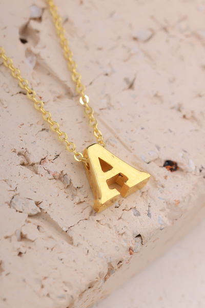 Lucente Jewellery Luxury Serisi Işıklı Hediye Kutulu 925 Ayar Altın Gümüş Kaplama A Harfi Üç Boyutlu Döküm Harf