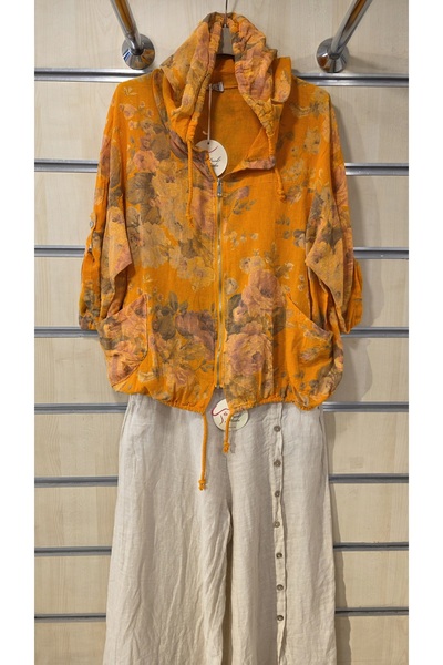 Park Moda Italian Hooded Jacket Zippered Batik Rose Pattern