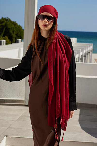 FENZA SCARF ŞAL BRICE ROȘU ÎNCHIS CU FRĂCHI LUNGĂ