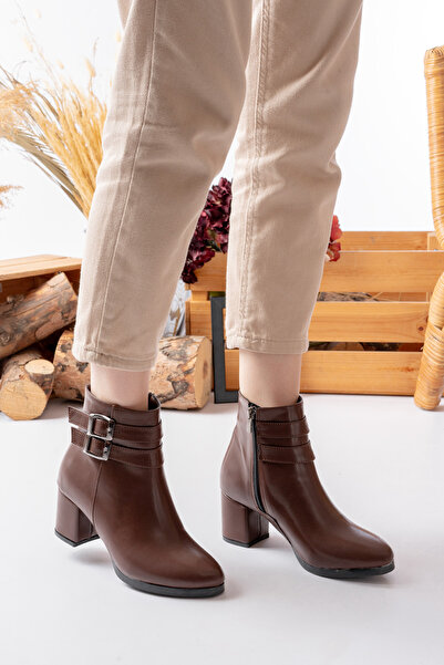 marinarosse Kadın Hermina Koyu Kahve Cilt Çift Tokalı Kısa Bot