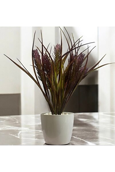 Lilac Home Parlak Beyaz Saksıda Yapay Mor Pampas Demeti