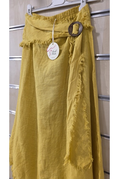 Park Moda Italian Linen Skirt with Fringe Detail and Buckle