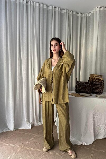 lizge giyim Front Lace-Up Detail Kimono Pants