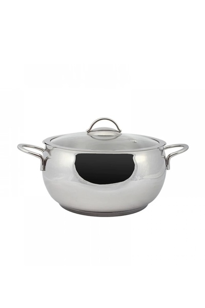 MORMAVİ Gülsan Inox Küre 20 cm Deep Steel Pot with Glass Lid