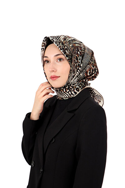 Bursa İpek Eșarfă din mătase twill cu model zebră verde leopard