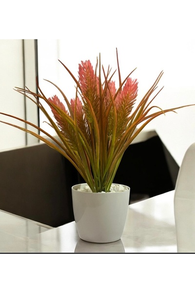 Lilac Home Parlak Beyaz Saksıda Pembe Yapay Pampas Demeti