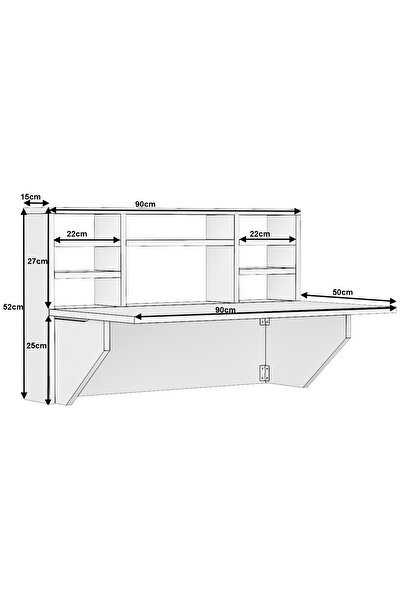 Decorfim Wall-mounted folding kitchen table, Kardelen model, glossy white, 90x65x52cm
