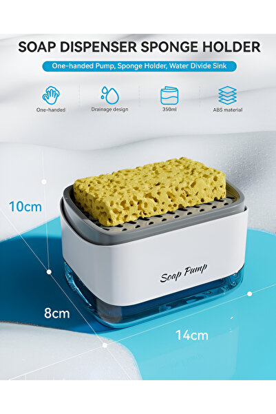 NEO 2 in 1 Dishwashing Liquid Dispenser, Sponge Holder, 350ml, White, Compact, Neo™