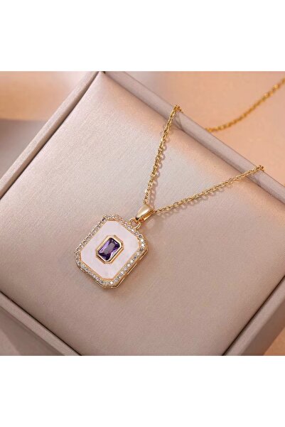 OEM Set bijuterii vintage rectangulare, placate cu aur de 18 K, cu cristale de zirconiu violet