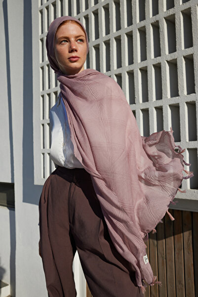 FENZA SCARF ŞAL DE BUMBAC LILYUM MEDIU ROZ CU FRĂCHĂ