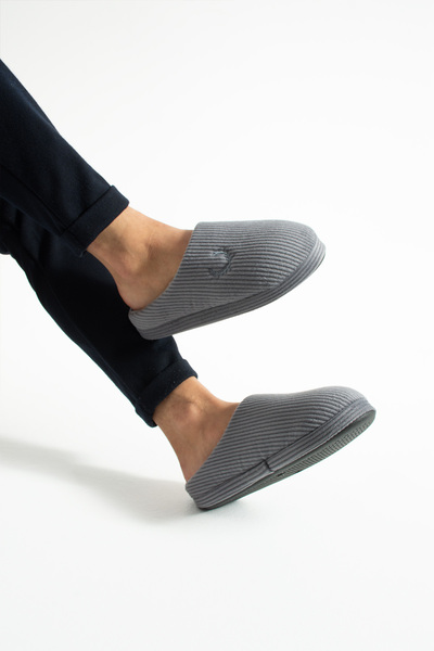 Moda Devrin Gri Fitilli Kaydırmaz Sessiz Terlik (Yıkanabilir)