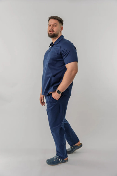 Masstex Bluza Medicală Unisex Alex Bleumarin – Croială Lejeră, Guler Rever & ...
