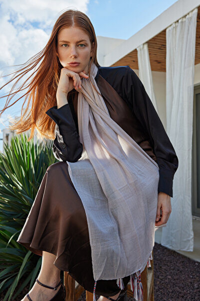 FENZA SCARF ŞAL DE BUMBAC CU FRĂCHĂ LUNGĂ, GRAY STONE BRICE