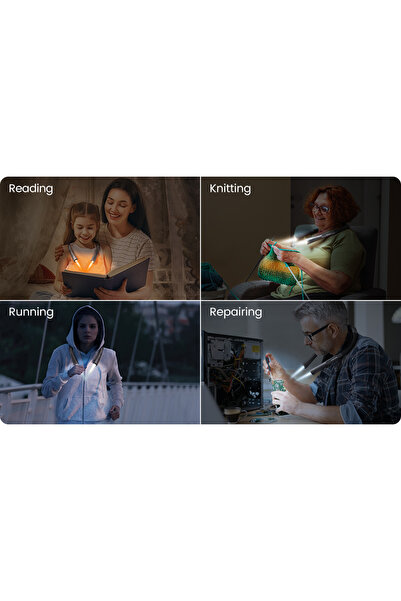 NEO Lumina de lectura LED pentru gat, Daladen, 3 luminozitati reglabile, Reincarcabila, Negru