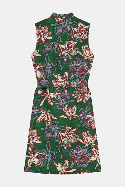 W Collection YEŞİL DESENLİ DİZ ÜSTÜ ELBİSE